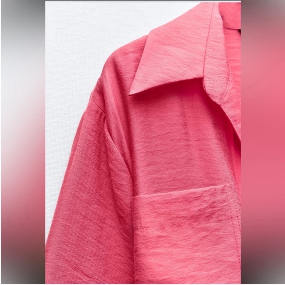 Zara, Coral, Belted wrap shirt, Medium - Picture 5 of 13